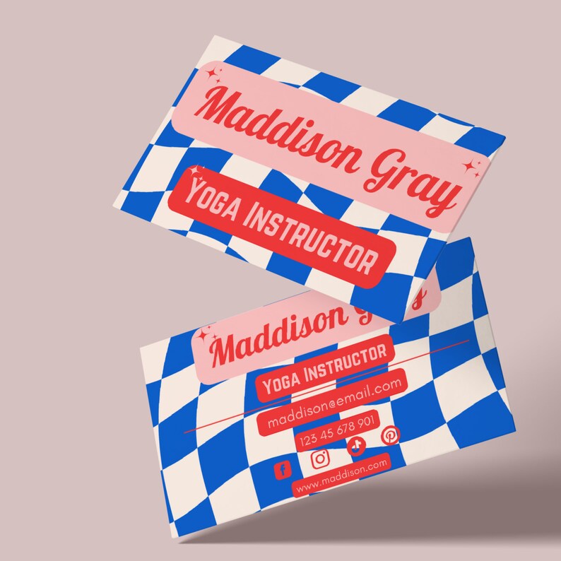 Retro Business Card Template, Groovy Business Card, Editable Canva Template, Business Branding