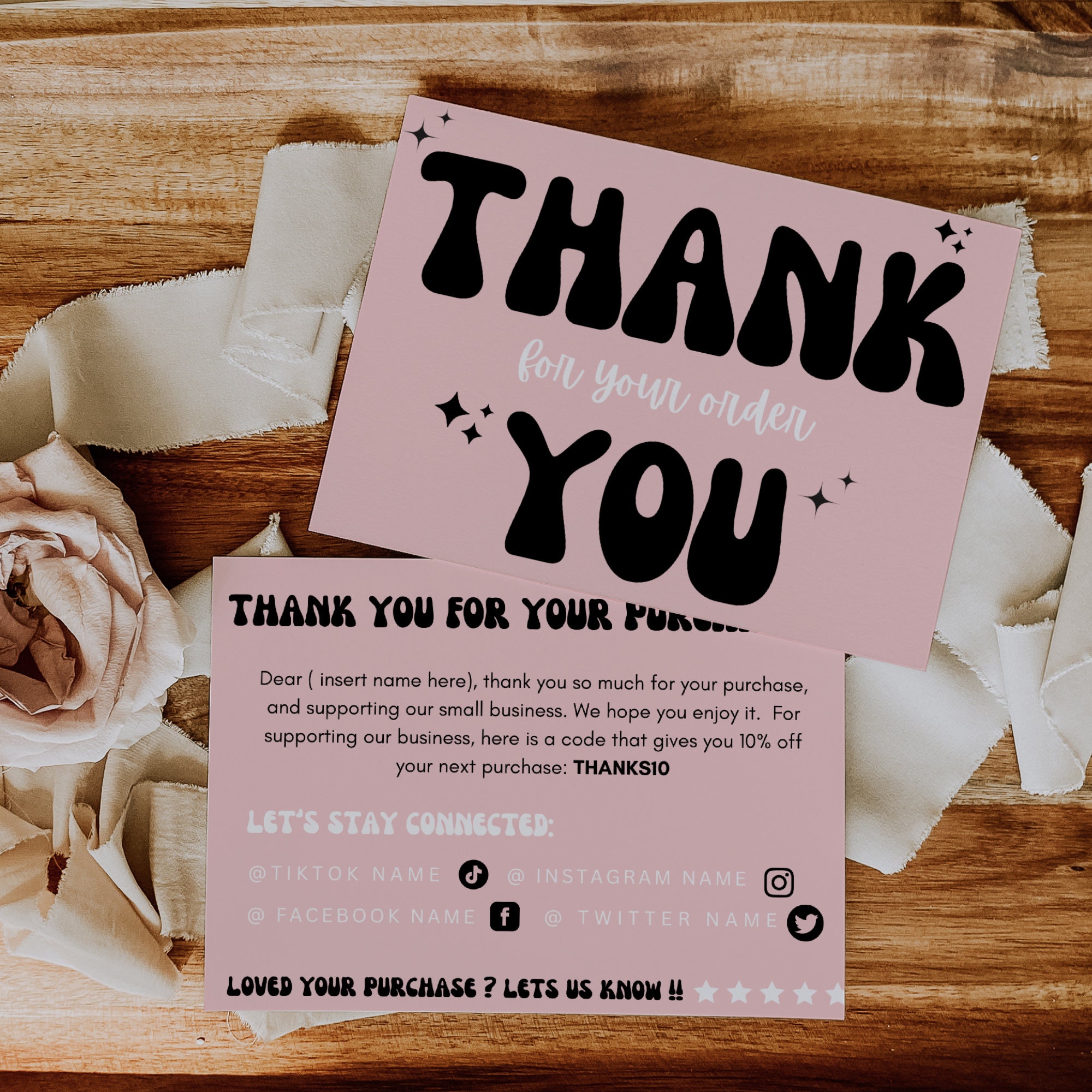 Retro Thank You Card Template, Editable Small Business Thank You