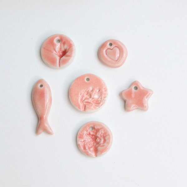 Artisan ceramic pink porcelain charm pendant