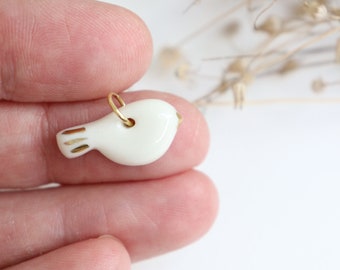 Handmade Limoges porcelain gold bird charm pendant