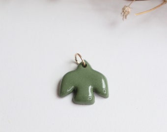 1 artisan green porcelain bird charm pendant