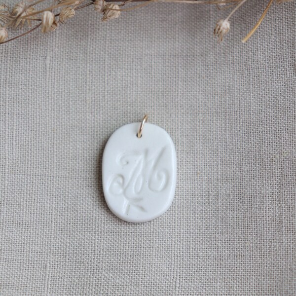 Artisan porcelain ceramic oval charm pendant french monogram