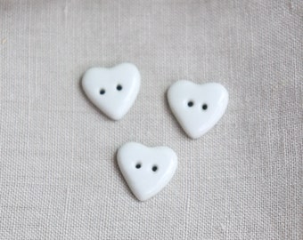 3 artisan porcelain ceramic heart buttons