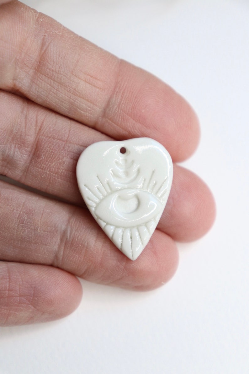 1 pendentif à breloques coeur en céramique, porcelaine artisanale bohème Without a jump ring
