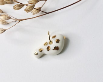 Handmade Limoges porcelain gold bird charm pendant