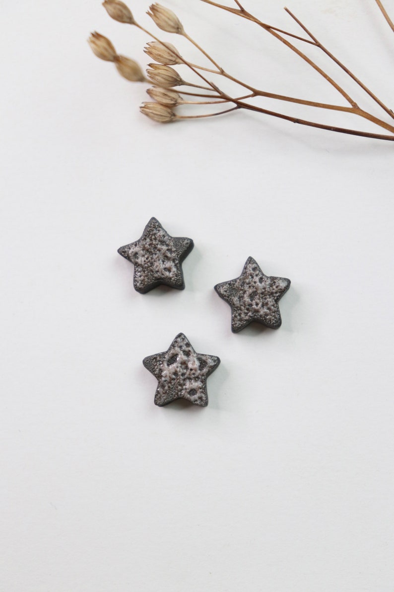 3 tiny handcrafted earthenware black clay stars tiles image 2