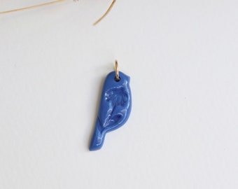 Handmade blue porcelain bird charm pendant