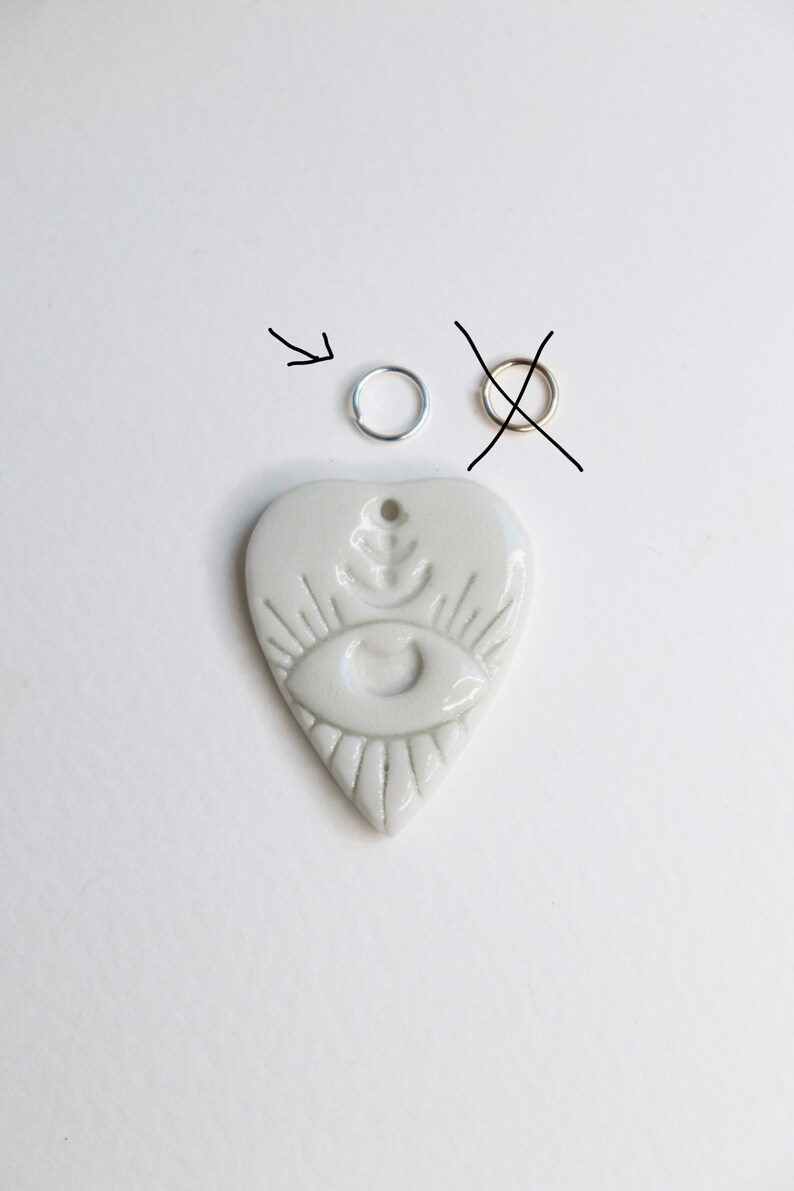 1 pendentif à breloques coeur en céramique, porcelaine artisanale bohème +Silver 6mm jumpr.