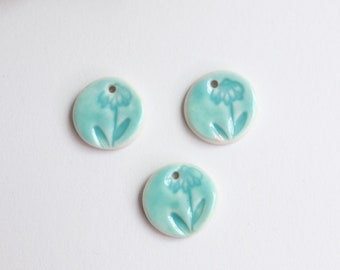 3 artisan ceramic porcelain floral pendant charm jewellery craft