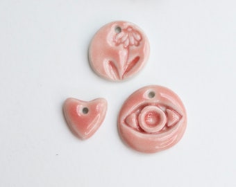 Artisan ceramic pink porcelain charm pendant