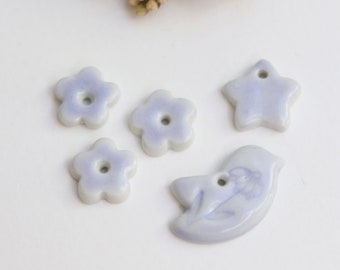 Artisan ceramic lavender blue porcelain charm pendant