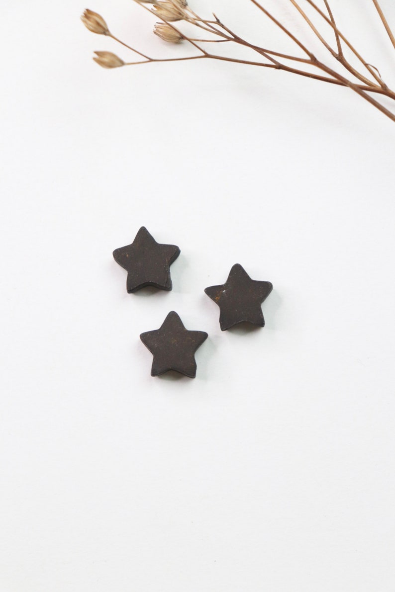 3 tiny handcrafted earthenware black clay stars tiles image 3
