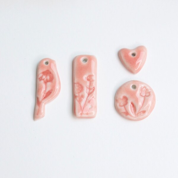 Artisan ceramic pink porcelain charm pendant