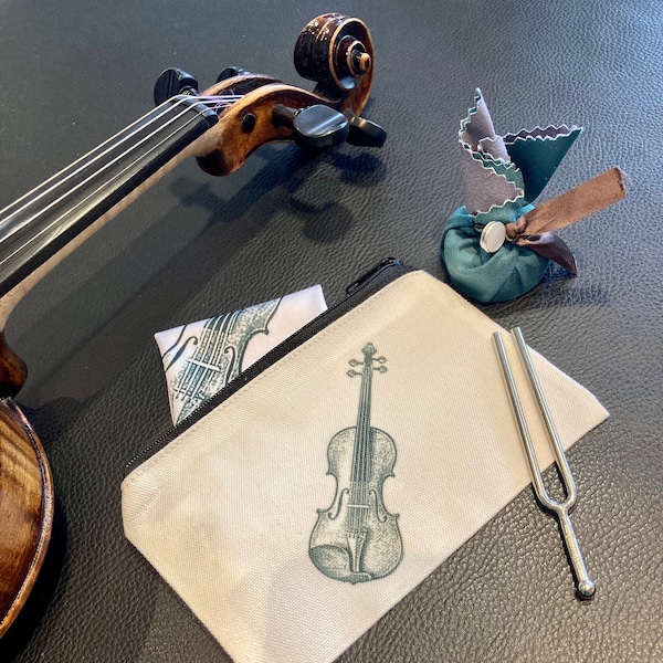 Petit sac violon pour accessoires avec chiffon de nettoyage, accessoire violon, cadeau professeur de violon, étui à crayons violon, sac à main violon