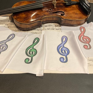 Cleaning cloth for violin and cello, treble clef violin string instruments, varnish care, gift for musicians