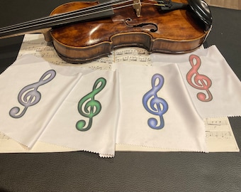 Cleaning cloth for violin, violin bows, strings, with blue clef, violin string instruments, paint care