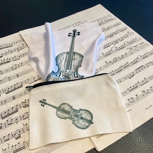 Cello cleaning cloth customizable, with accessory bag, cello varnish care, gift for cello players and cello teachers, cello wallet