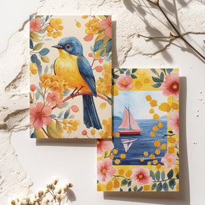 Lot de 4 Cartes Postales Illustration Florale et Nature | Papier Épais Mat | Décoration Murale, Cadeau ou Journaling