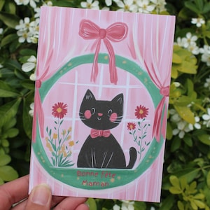 Carte fête des mères personnalisable – chat noir mignon – message au choix – papeterie poétique