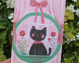 Customizable Mother's Day card - cute black cat - message of your choice - poetic stationery