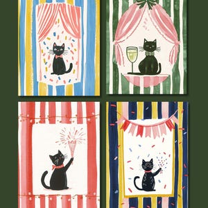 Lot de 4 cartes postales de vœux - "Les souhaits du chat noir"