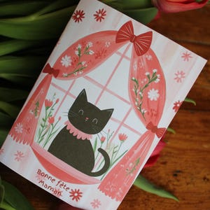 Carte fête des mères personnalisable – chat noir mignon – message au choix – papeterie poétique
