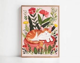 Póster "El jardín de ensueño del gato pelirrojo" – para amantes de los gatos pelirrojos – póster poético – idea de regalo para el Día de la Madre 2026