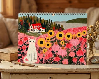 Personalized calendar - cats calendar - Kitchen wall calendar – Vintage & Cottagecore Style - gift ideas for catlovers - Mother's day 2026