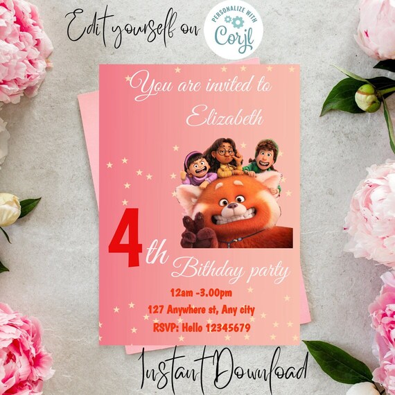 Turning Red Birthday Invite Turning Red Party Instant Etsy