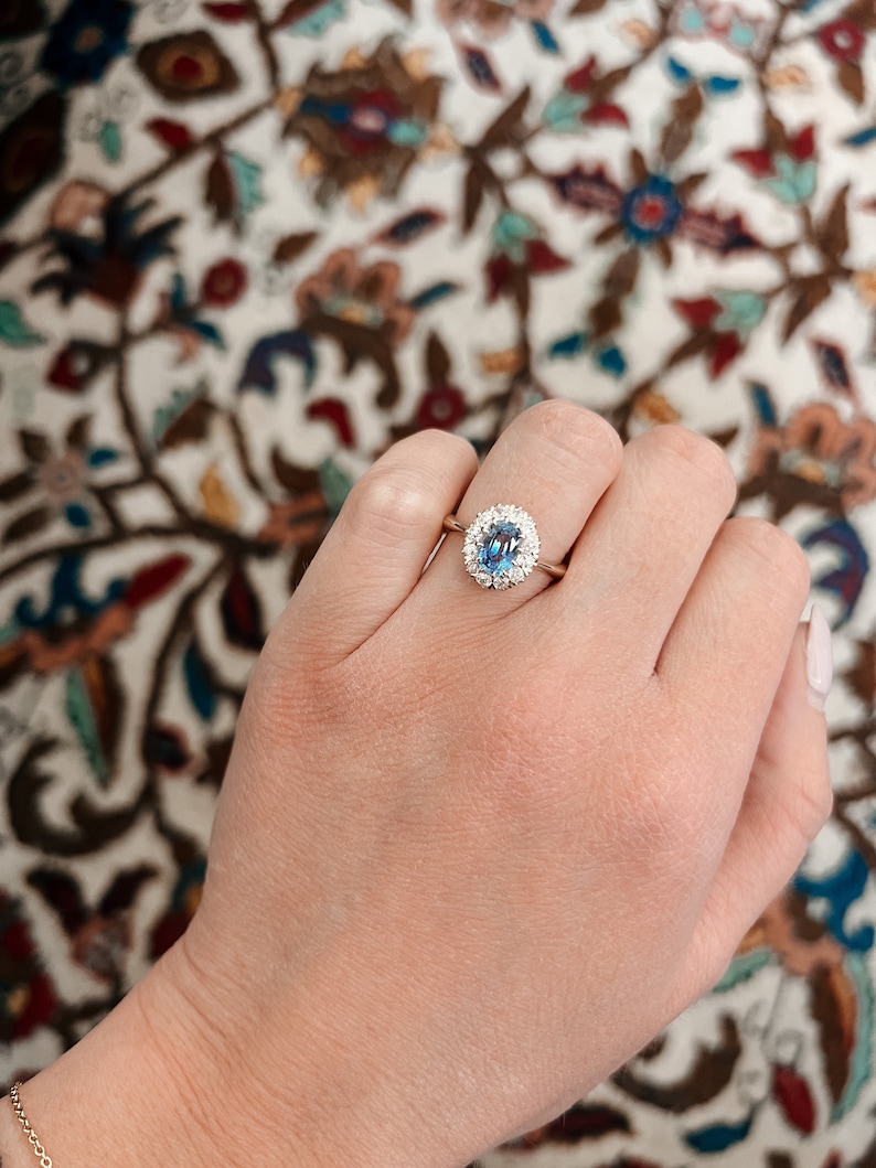 blauwe saffier ring, antieke ring, victoriaanse ring, old mine diamonds, unieke verlovingsring,natuurlijke diamant, antiek afbeelding 6