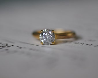 diamond ring, salt and pepper diamond ring, engagement ring, solitaire, old mine diamond, yellow gold