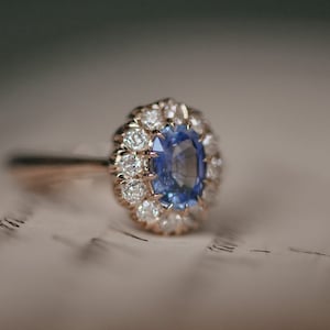 blauwe saffier ring, antieke ring, victoriaanse ring, old mine diamonds, unieke verlovingsring,natuurlijke diamant, antiek afbeelding 3