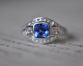 Blue sapphire ring, natural diamond, unique ring, engagement ring, gemstone, beautiful ring, unheated Sri Lanka