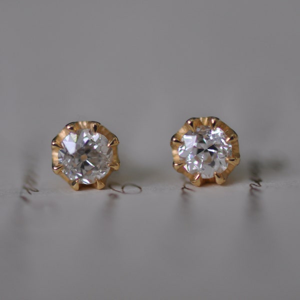 18K antique old mine diamond studs