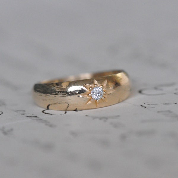 diamanten ring, geel goud, 18k, zigeuner ring, antieke ring