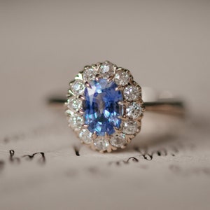 blauwe saffier ring, antieke ring, victoriaanse ring, old mine diamonds, unieke verlovingsring,natuurlijke diamant, antiek afbeelding 2