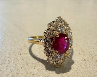 RESERVADO*** Anillo de rubí, vintage, anillo antiguo, 18k, color rojo brillante, solitario, anillo de compromiso antiguo, rubí birmano