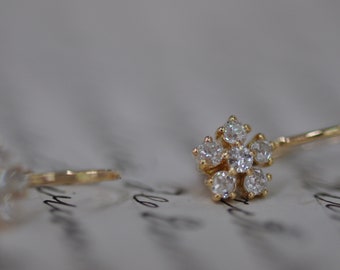 Antique earrings old mine diamonds 18K flower
