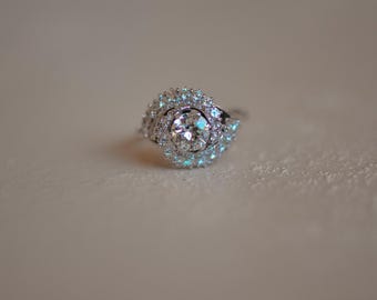 anillo de diamantes antiguo, anillo único, diamante en forma de pera, diamante natural, art déco, 18k, blanco