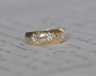 diamanten ring, zigeuner ring, antieke juwlelen , geel goud, 18k