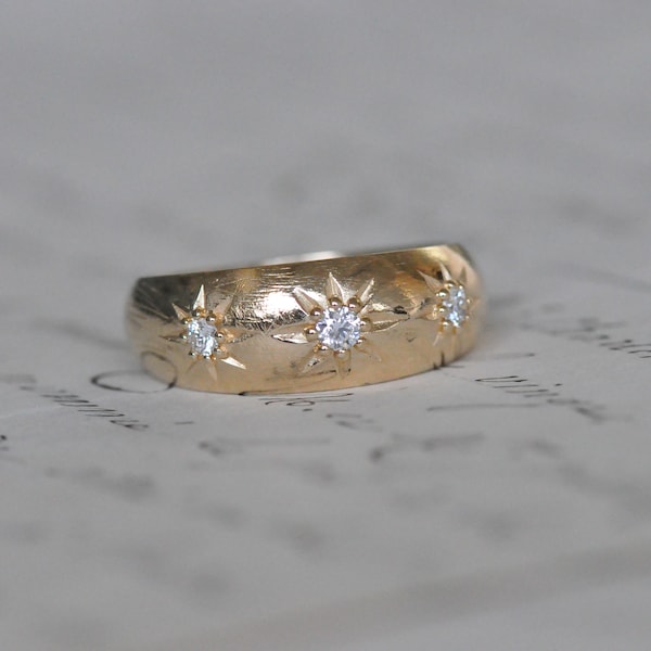 diamanten ring, zigeuner ring, antieke juwlelen , geel goud, 18k