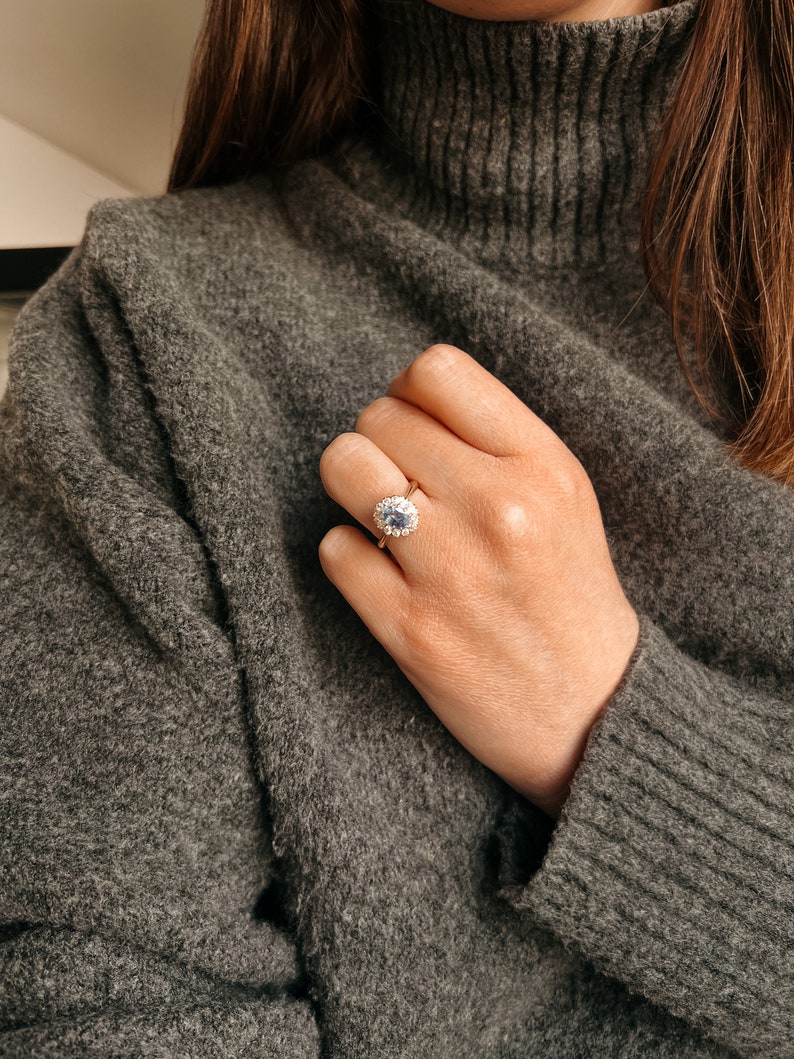 blauwe saffier ring, antieke ring, victoriaanse ring, old mine diamonds, unieke verlovingsring,natuurlijke diamant, antiek afbeelding 5