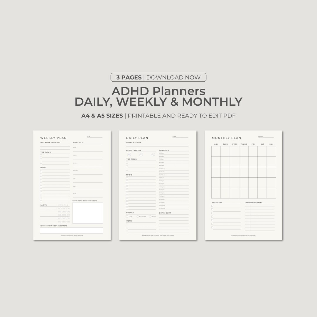 ADHD Planner | Daily Planner, Weekly Planner, Monthly Planner, Instant ...