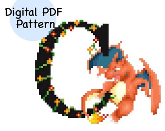 C for Charizard Pokémon Alphabet Cross Stitch Pattern PDF