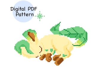 Sleeping Leafeon Pokémon Cross Stitch Pattern PDF