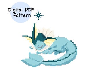 Sleeping Vaporeon Pokémon Cross Stitch Pattern PDF