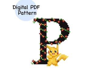 P for Pikachu Pokémon Alphabet Cross Stitch Pattern PDF