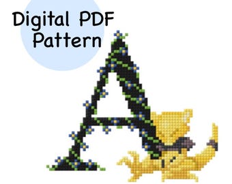 A for Abra Pokémon Alphabet Cross Stitch Pattern PDF