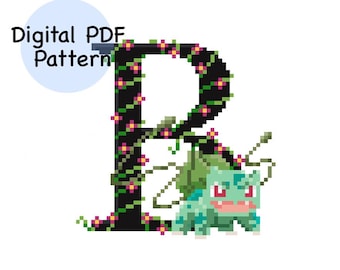 B for Bulbasaur Pokémon Alphabet Cross Stitch Pattern PDF