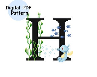 H for Horsea Pokémon Alphabet Cross Stitch Pattern PDF